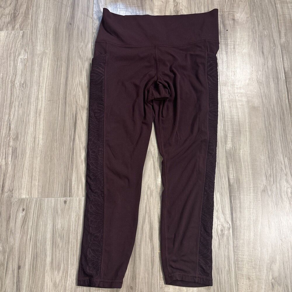 Athleta Maroon Plum Purple Side Lace Leggings Size Large